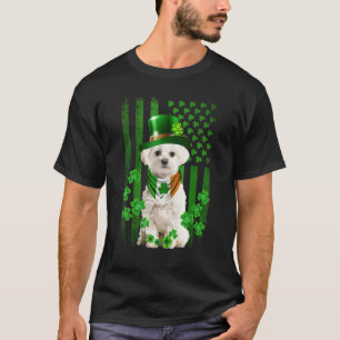 American Flag Cute Maltese Dog St Patricks Day Iri T-Shirt
