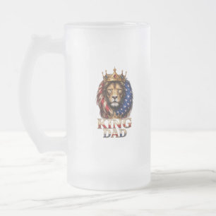 American Flag Dad Lion Frosted Glass Beer Mug