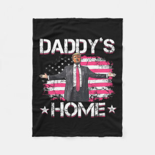 American Flag Daddy's Home Trump 2024 Patriotic Fleece Blanket