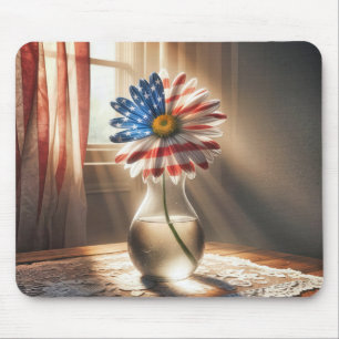 American Flag Daisy In Glass Vase Mouse Mat