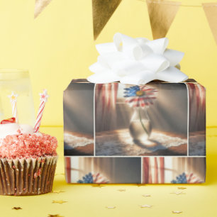 American Flag Daisy In Glass Vase Wrapping Paper