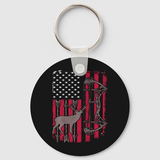 American Flag Deer Bow Hunting   Key Ring (Front)