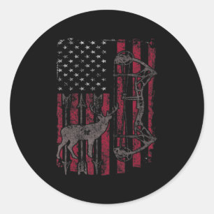 American Flag Deer Bow Hunting Patriotic Distresse Classic Round Sticker