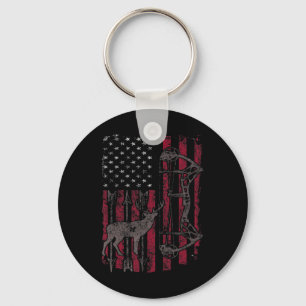 American Flag Deer Bow Hunting Patriotic Distresse Key Ring