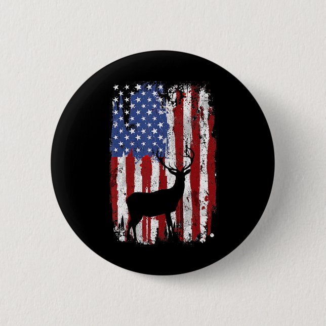 American Flag Deer Hunters Deer On American Flag  6 Cm Round Badge (Front)