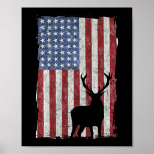 American Flag Deer Hunting Distressed USA Poster