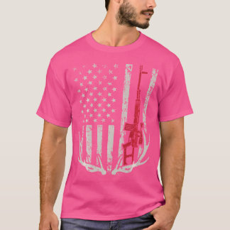 American Flag Deer Hunting Patriotic Hunter Rifle  T-Shirt