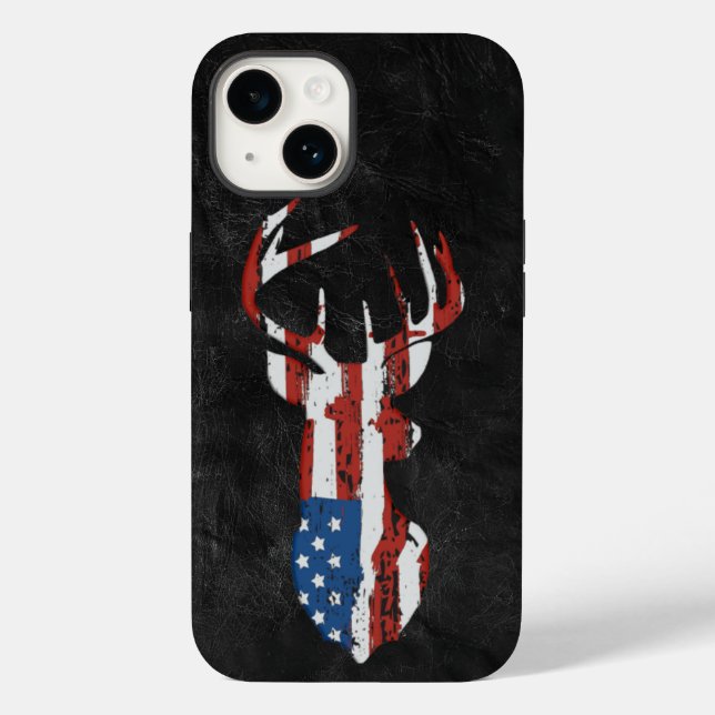 American Flag Deer on Leather Case-Mate iPhone Case (Back)
