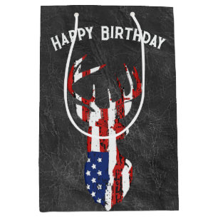 American Flag Deer on Leather  Medium Gift Bag