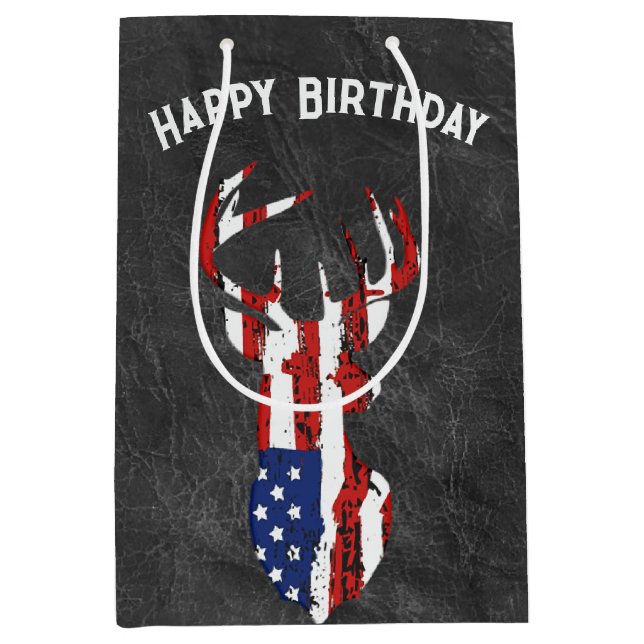American Flag Deer on Leather  Medium Gift Bag (Front)