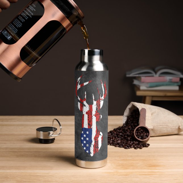 American Flag Deer Water Bottle (Coffee)