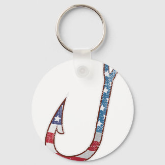 American Flag Design Fish Hook, 4th of July Fisher Key Ring