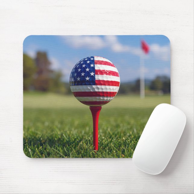 American Flag Design on a Golf Ball Mouse Mat (With Mouse)