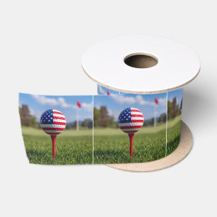 American Flag Design on a Golf Ball Satin Ribbon