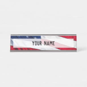 American Flag Desk Name Plate