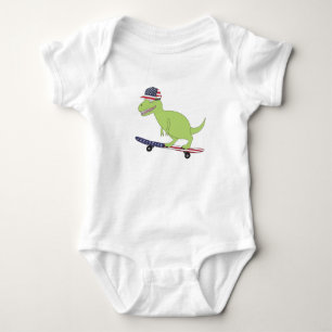 American Flag Dinosaur Skateboarding Baby Bodysuit