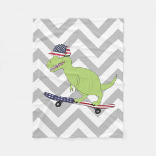 American Flag Dinosaur Skateboarding Fleece Blanket