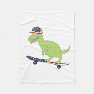 American Flag Dinosaur Skateboarding Fleece Blanket