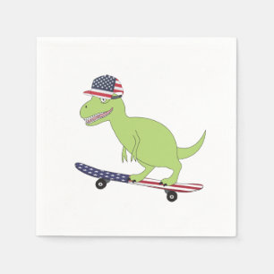 American Flag Dinosaur Skateboarding Napkin