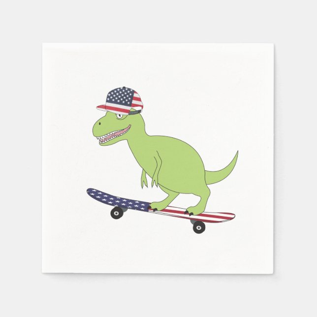 American Flag Dinosaur Skateboarding Napkin (Front)