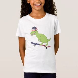 American Flag Dinosaur Skateboarding T-Shirt