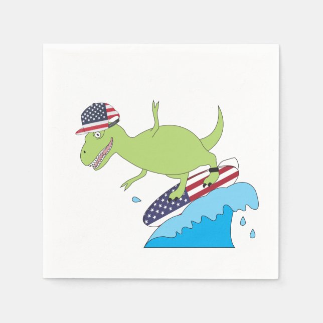 American Flag Dinosaur Surfing Napkin (Front)