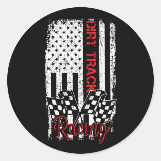 American Flag Dirt Track Racing Car Bike Driver Classic Round Sticker