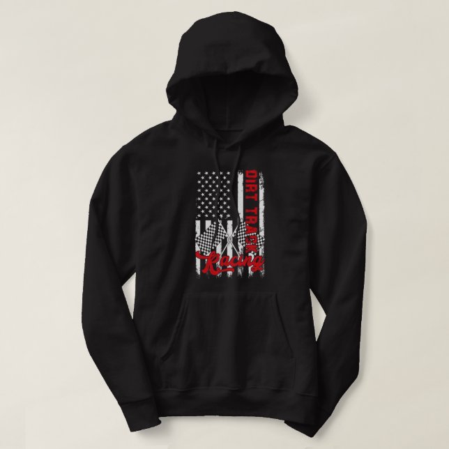 American Flag Dirt Track Racing Car Bike Driver Ra Hoodie (Design Front)