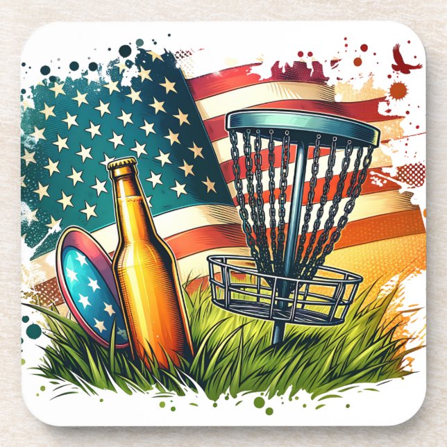 American Flag Disc Golf and Beer Coaster (Front)