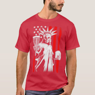 American Flag Disc Golf Player Skeleton Statue Of  T-Shirt