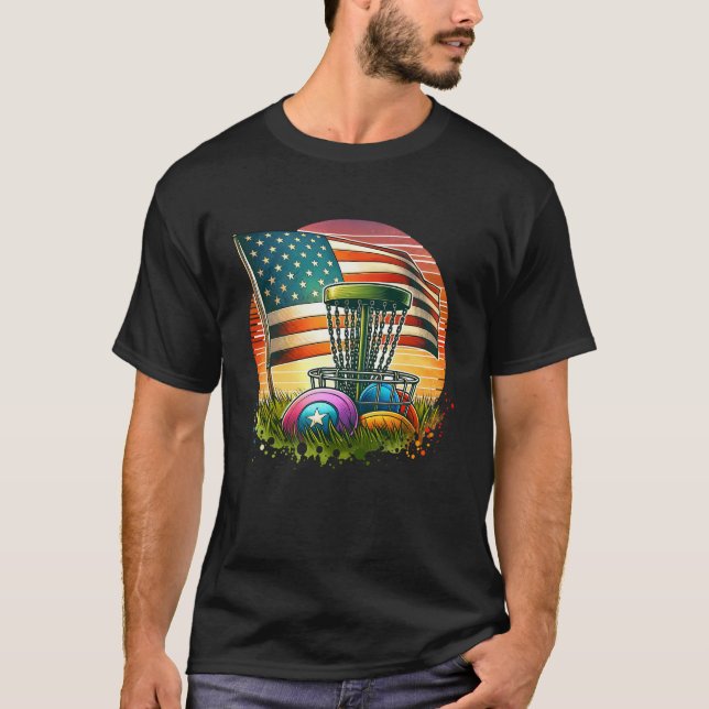 American Flag Disc Golf Vintage Sun T-Shirt (Front)