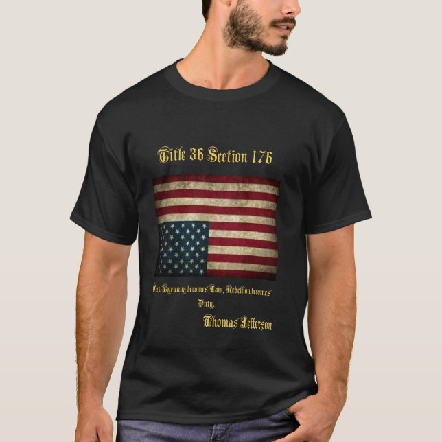 American Flag Distress Upside Down Thomas Jefferso T-Shirt (Front)