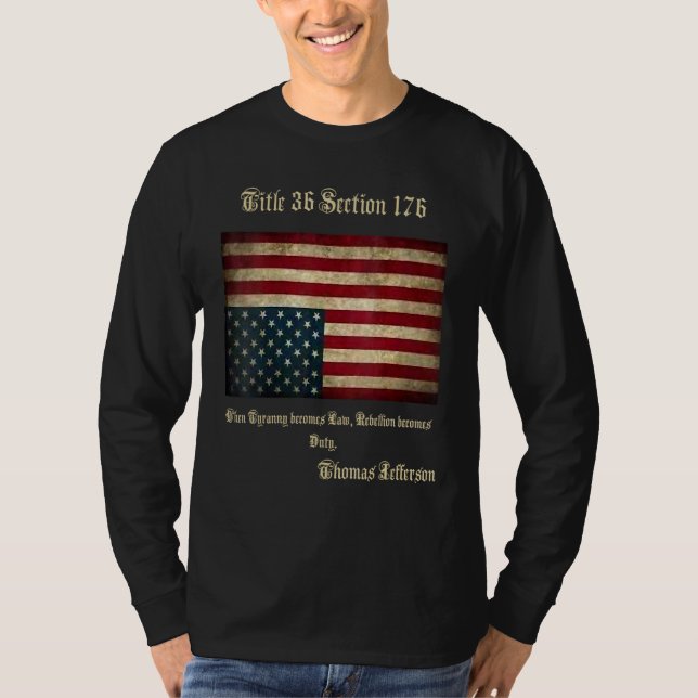 American Flag Distress Upside Down Thomas Jefferso T-Shirt (Front)