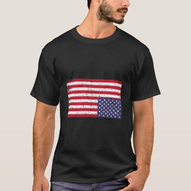 American Flag Distressd Upside Down United States  T-Shirt (Front)