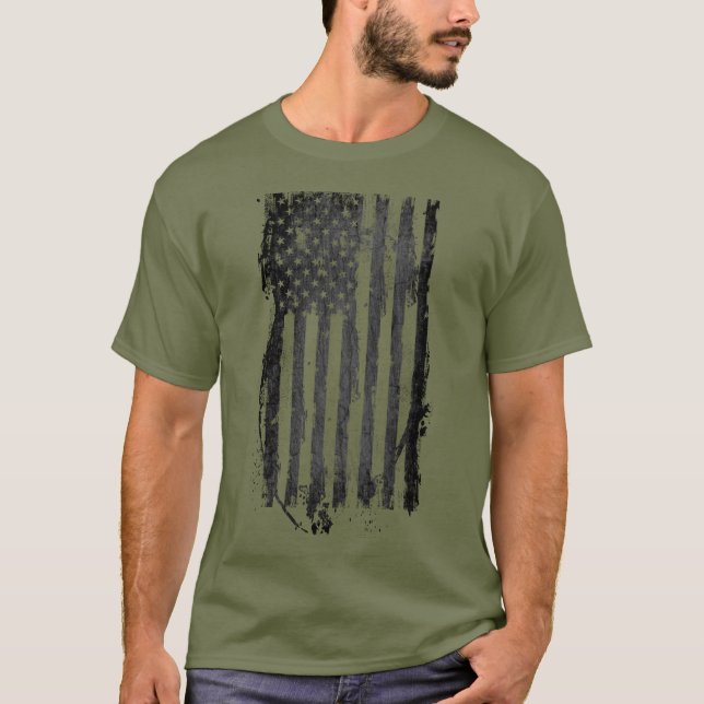 American Flag Distressed Black T-Shirt (Front)