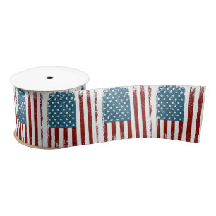American Flag Distressed Design Satin Ribbon