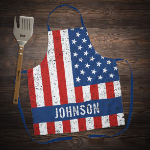 American Flag Distressed Name Apron