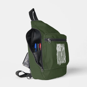 American Flag Distressed White Sling Bag