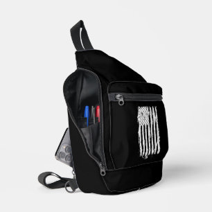 American Flag Distressed White Sling Bag
