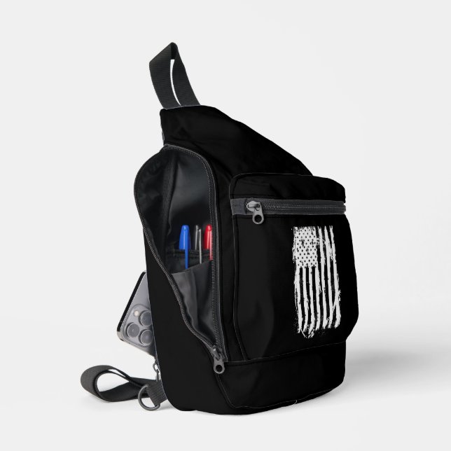  American Flag Distressed White Sling Bag (Open)