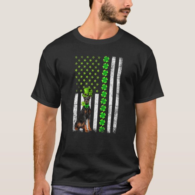 American Flag Doberman Dog St Patricks Day T-Shirt (Front)