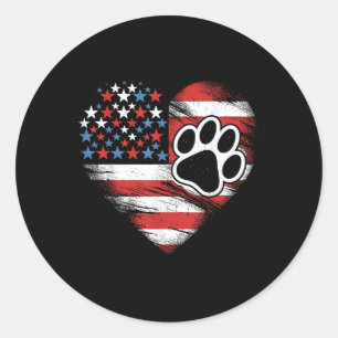 American Flag Dog And Cat Paw Patriotic 4th Of Jul Classic Round Sticker