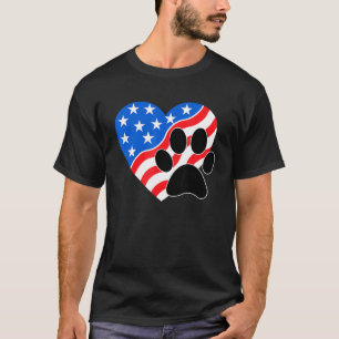 American Flag Dog And Cat Paw Prin 4th Of July T-Shirt