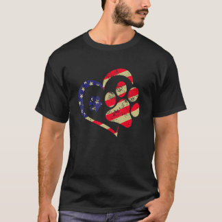 American Flag Dog Cat Paw Usa Cute 4th Of July Cat T-Shirt