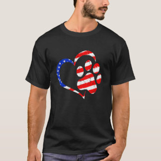 American Flag Dog Cat Paw Usa Cute 4th Of July Fou T-Shirt