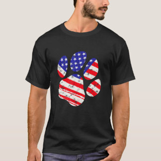 American Flag Dog Cat Paw Usa Cute 4th Of July Fou T-Shirt