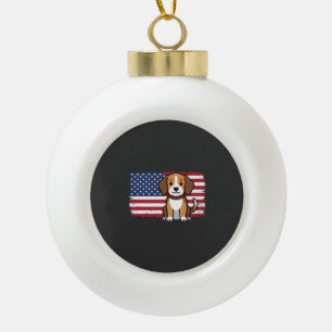 American Flag Dog Patriotic Vector Ceramic Ball Christmas Ornament
