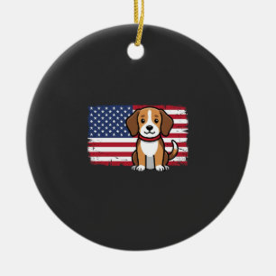 American Flag Dog Patriotic Vector Ceramic Tree Decoration