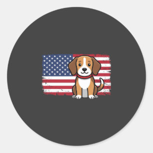 American Flag Dog Patriotic Vector Classic Round Sticker