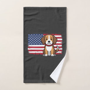 American Flag Dog Patriotic Vector Hand Towel
